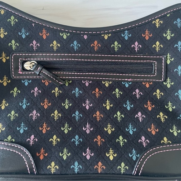 Crazy Horse x Liz Claiborne Fleur-de-lis Shoulder Bag- Black and Multicolored - Picture 3 of 11